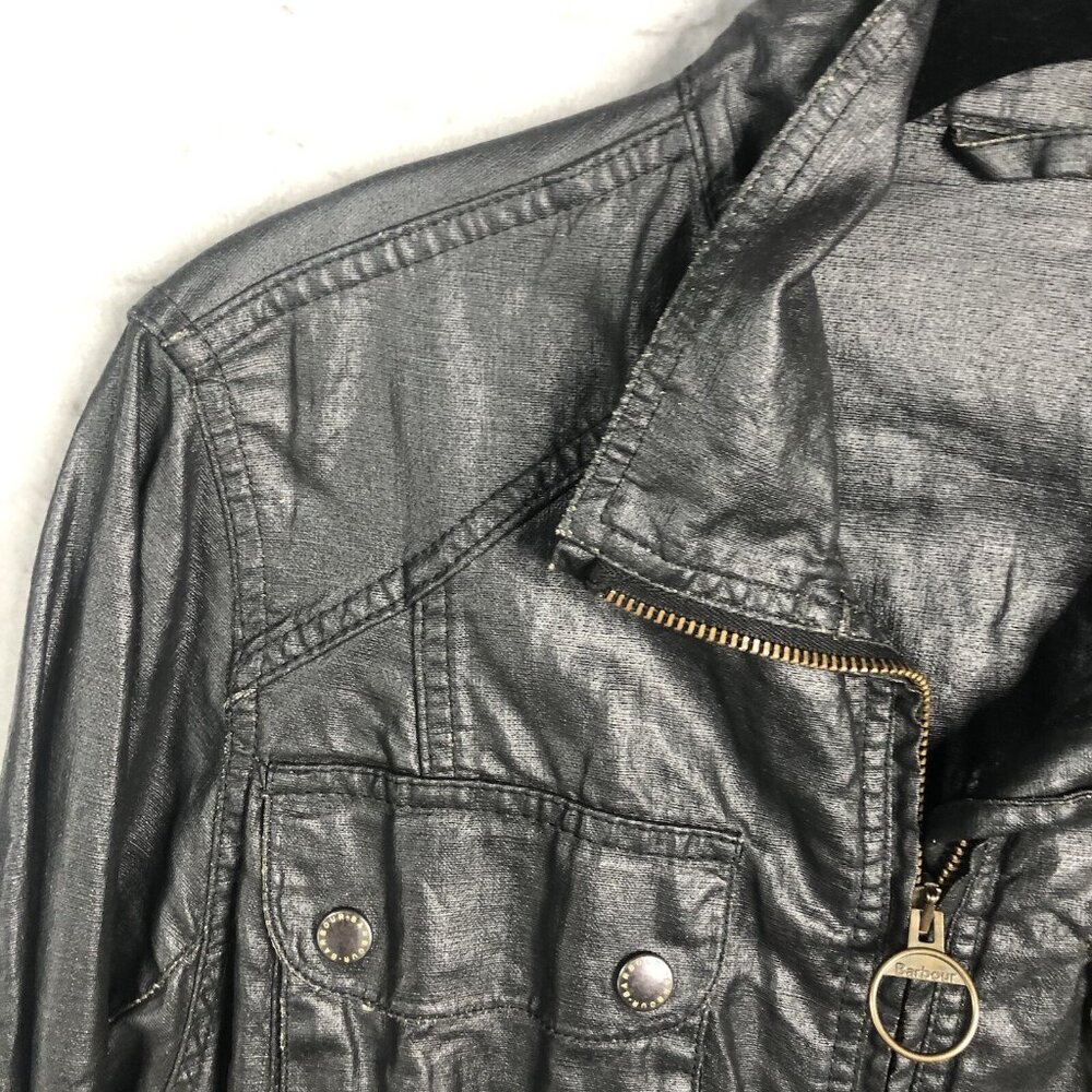 Barbour Jacket Womens 14 Black Waxed Utility Belt… - image 7